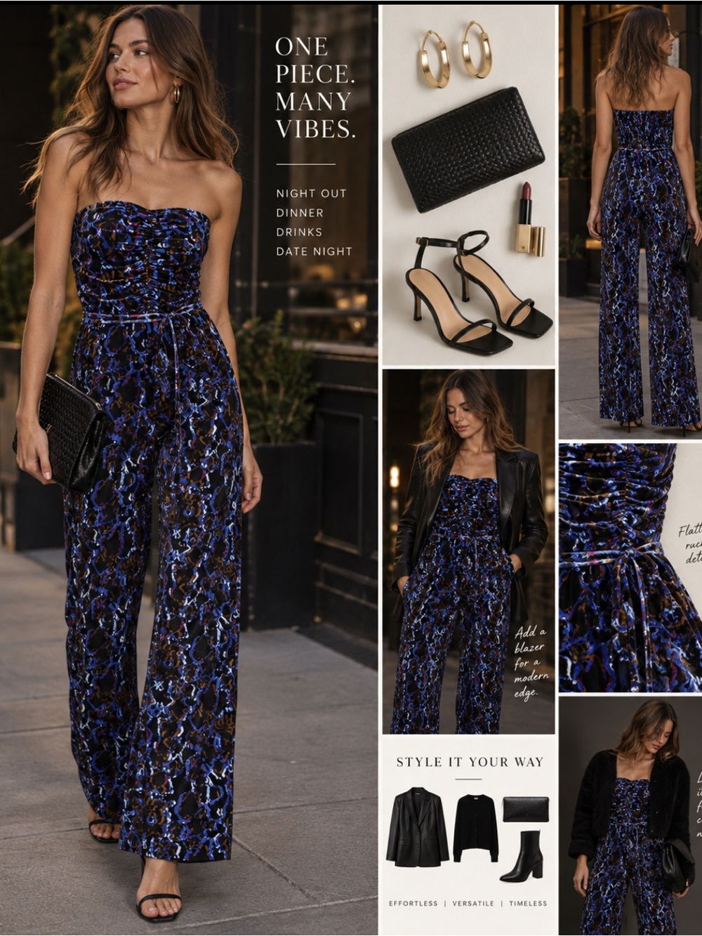 Open Edit | Velour Strapless Jumpsuit | Size Medium